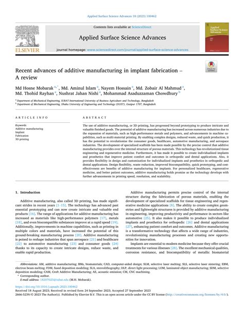 Recent advances of additive manufacturing in implant fabrication 